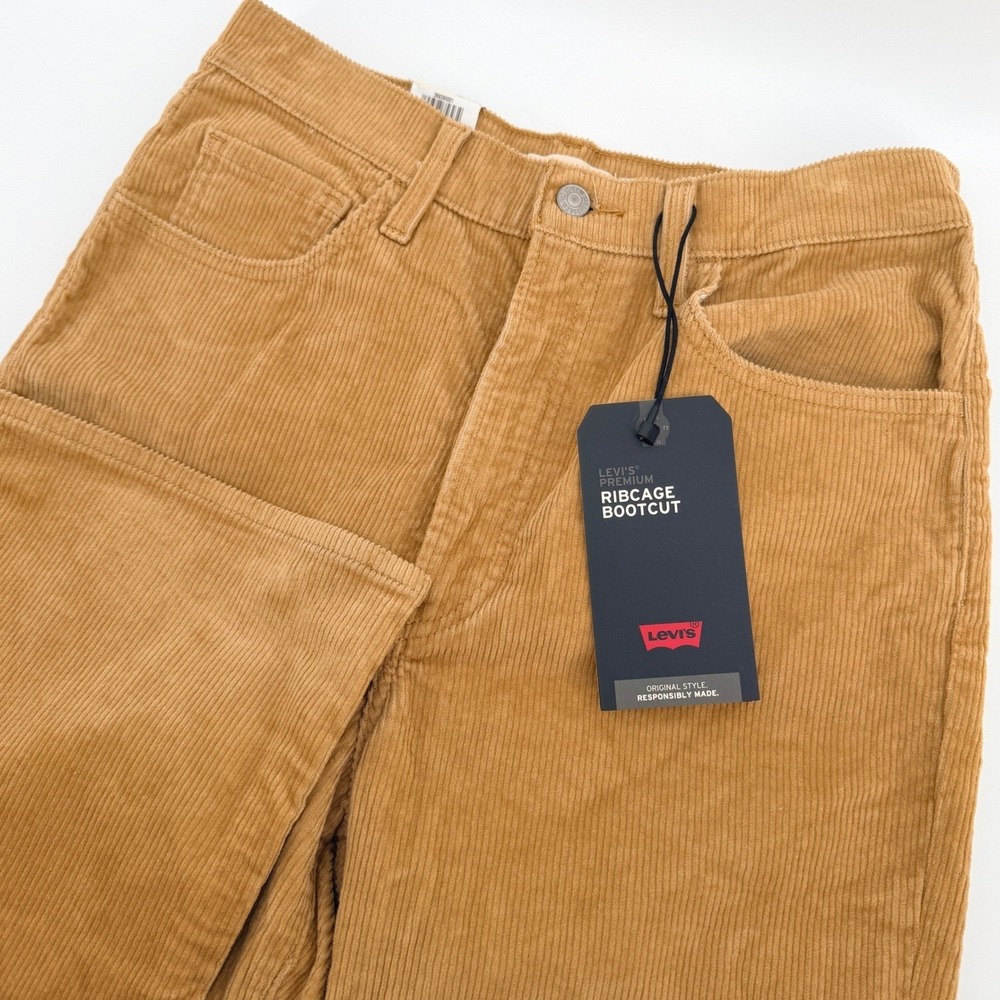 Levis Premium Ribcage Bootcut Women 30x32 Tan Corduroy High Rise Retro Boho NEW
